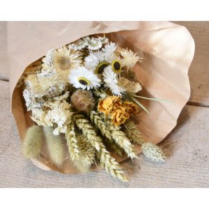 Bouquet de fleurs séchées - coloris blanc et vert - taille médium