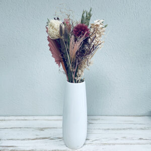 bouquet de fleurs séchées blanc rose et vert