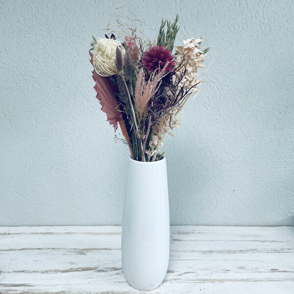 bouquet de fleurs séchées blanc rose et vert