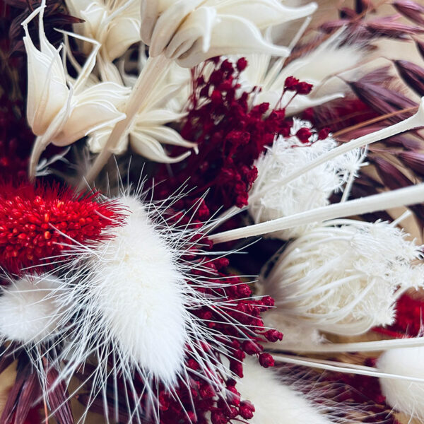 Bouquet de fleurs séchées rouges et blanches