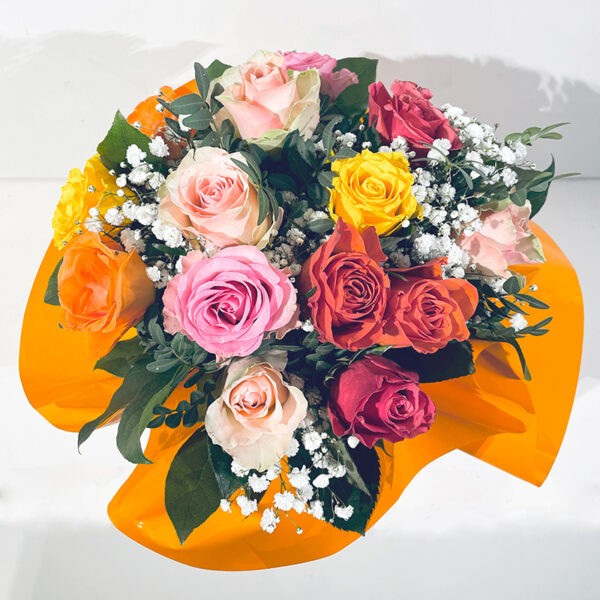 arlequin bouquet bulle d'eau roses multicolores