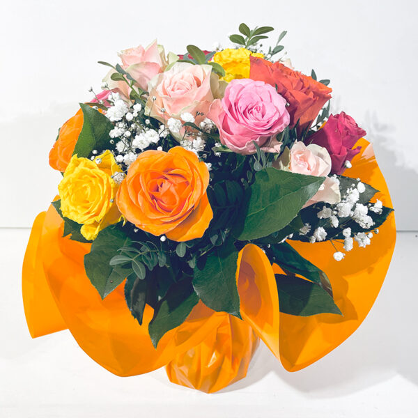 arlequin bouquet bulle d'eau roses multicolores