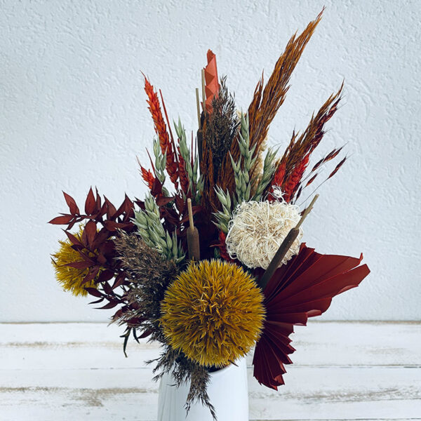 bouquet de fleurs séchées cuivre orange jaune or automne