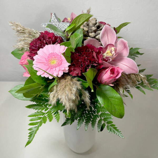 joyeux noël orchidée bouquet rond rose