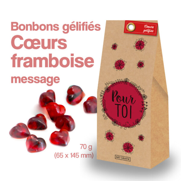 bonbon coeur gélifié framboise sachet message kraft pour toi